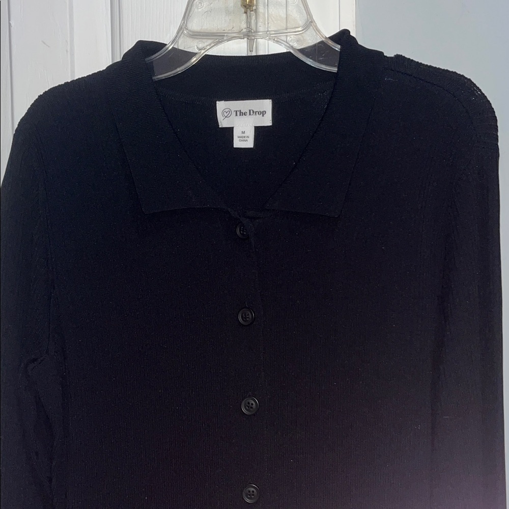 The Drop Black Ribbed Button Front Sweater Dress Size M - Picture 6 of 11